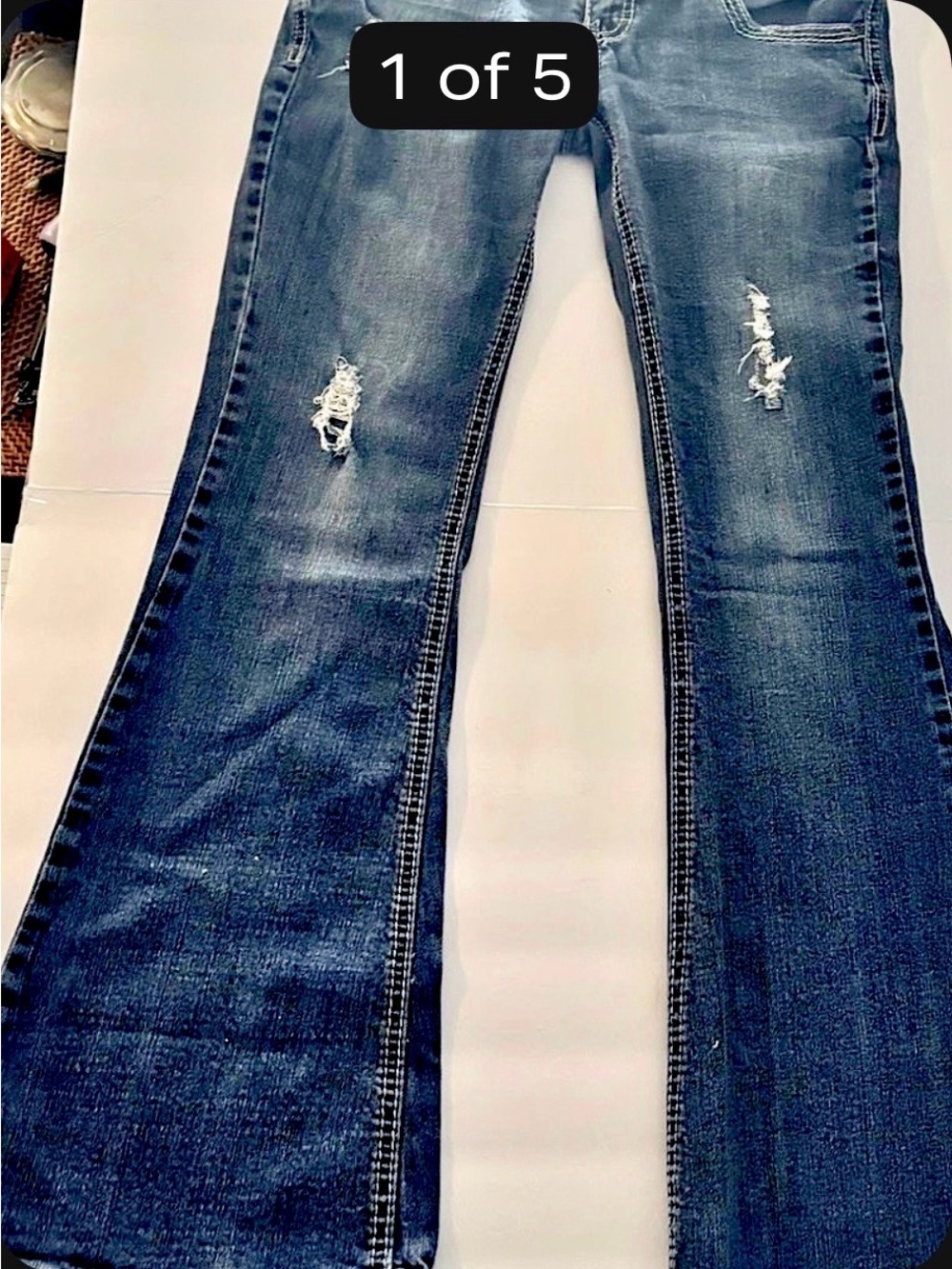 Y2K Amethyst Low Rise Flare Jeans Juniors Distressed Medium Wash Size 5
